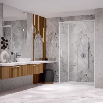 Cabina de dus dreptunghiulara cu usa glisanta Radaway Idea KDJ 120x75 cm finisaj alb mat-transparent dreapta