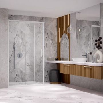 Cabina de dus dreptunghiulara cu usa glisanta Radaway Idea KDJ 130x90 cm finisaj alb mat-transparent stanga