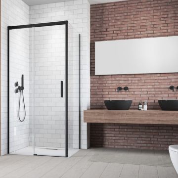 Cabina de dus dreptunghiulara cu usa glisanta Radaway Idea KDJ 160x90 cm finisaj negru mat-transparent stanga