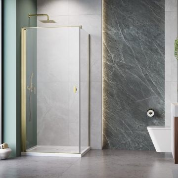 Cabina de dus patrata cu usa batanta Radaway Nes KDJ I 80x80 cm finisaj auriu periat-transparent stanga