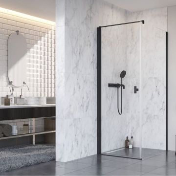 Cabina de dus patrata cu usa batanta Radaway Nes KDJ I 80x80 cm finisaj negru mat-transparent stanga