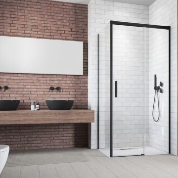 Cabina de dus patrata cu usa glisanta Radaway Idea KDJ 100x100 cm finisaj negru mat-transparent dreapta