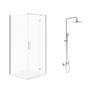 Pachet cabina de dus Cersanit Jota crom 90x90 cm si coloana de dus Omnires Y crom
