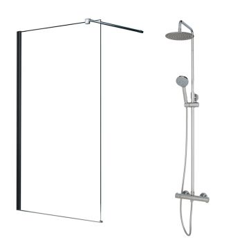 Pachet paravan dus Walk-In Fluminia Foxy crom 120x200 cm si coloana de dus Omnires Y crom
