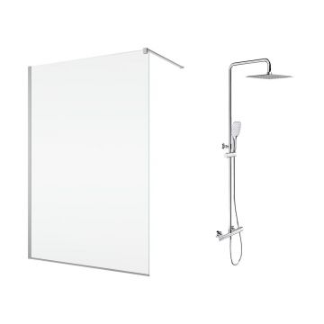 Pachet paravan dus Walk-In SanSwiss Easy crom 120x200 cm si coloana de dus Omnires Y crom