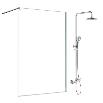 Pachet paravan dus Walk-In SanSwiss Easy crom 90x200 cm si coloana de dus Omnires Y crom