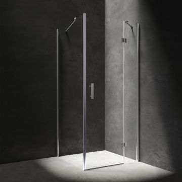 Cabina de dus dreptunghiulara cu usa cu balamale Omnires Manhattan transparent 80x90 cm