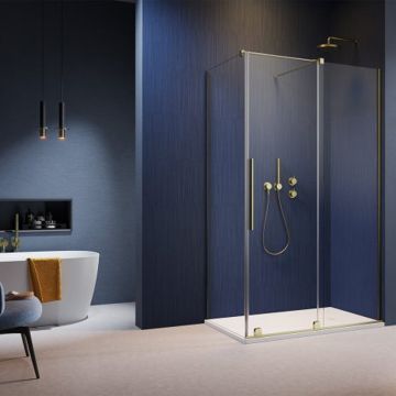Cabina de dus dreptunghiulara usa culisanta Radaway Furo KDJ 100x80 profil auriu periat dreapta