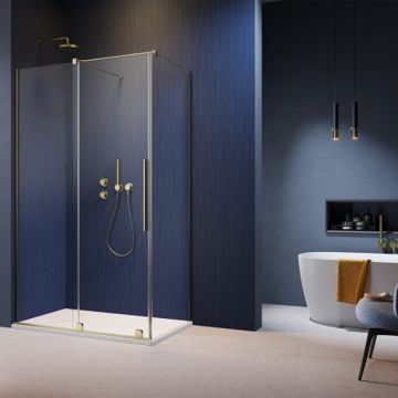 Cabina de dus dreptunghiulara usa culisanta Radaway Furo KDJ 100x90 profil auriu periat stanga