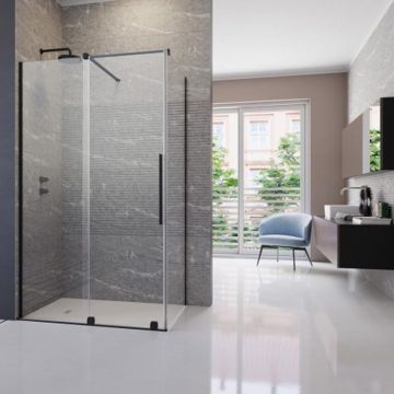 Cabina de dus dreptunghiulara usa culisanta Radaway Furo KDJ 110x100 profil negru mat stanga