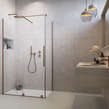 Cabina de dus dreptunghiulara usa culisanta Radaway Furo KDJ 120x100 profil cupru periat stanga