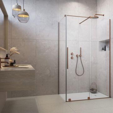 Cabina de dus patrata usa culisanta Radaway Furo KDJ 100x100 profil cupru periat dreapta