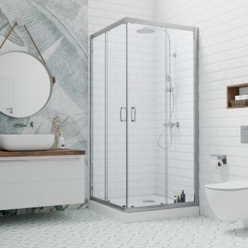 Cabina de dus patrata usi culisante Radaway Premium Plus C 80x80 cm profil crom lucios
