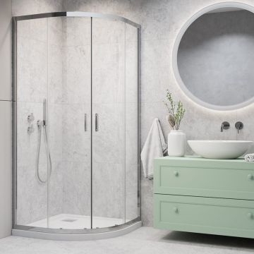 Pachet cabina de dus Alienta A 90x90 cm, cadita pentru dus Tinos A Compact alb si sifon cadita crom