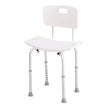 Scaun de Dus Antiderapant cu Spatar si inaltime Reglabila pe 8 Pozitii, 50,6x43x71-88 cm, Alb