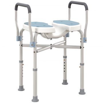 Scaun de Dus cu Brate, inaltime Reglabila si Orificii pentru Scurgerea Apei, 53x36x64-75 cm, Albastru