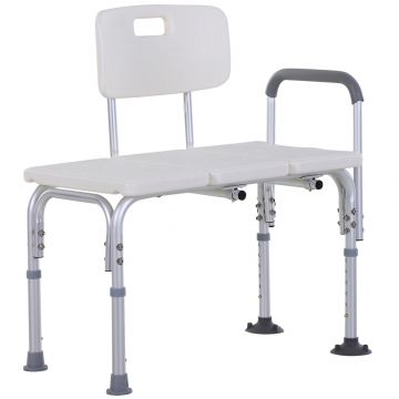 Scaun de Dus cu inaltime Reglabila pe 6 Nivele, Picioare si Brate Antiderapante, 74x53x80-92 cm, Alb