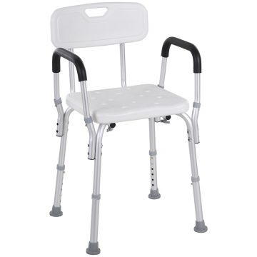 Scaun de Dus cu Spatar, Brate, inaltime Reglabila si Picioare Antiderapante, 51,5x51,5x71-84 cm, Alb
