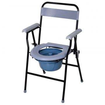 Scaun de Toaleta Pliabil cu Galeata Detasabila pentru Varstnici si Persoane cu Dizabilitati, 52x50x75 cm, Negru