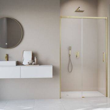 Usa de nisa culisanta Radaway Idea DWJ 100 cm sticla 6 mm finisaj auriu periat-transparent deschidere stanga
