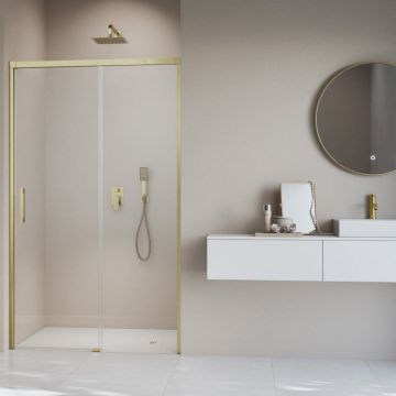 Usa de nisa culisanta Radaway Idea DWJ 130 cm sticla 6 mm finisaj auriu periat-transparent deschidere dreapta