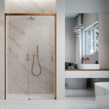 Usa de nisa culisanta Radaway Idea DWJ 130 cm sticla 6 mm finisaj cupru periat-transparent deschidere stanga