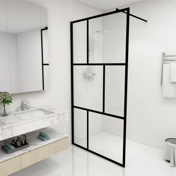 vidaXL Paravan de duș walk-in, negru, 100x195 cm, sticlă securizată