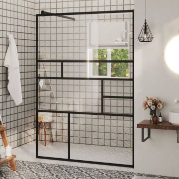 vidaXL Paravan de duș walk-in negru 115x195 cm sticlă ESG transparentă