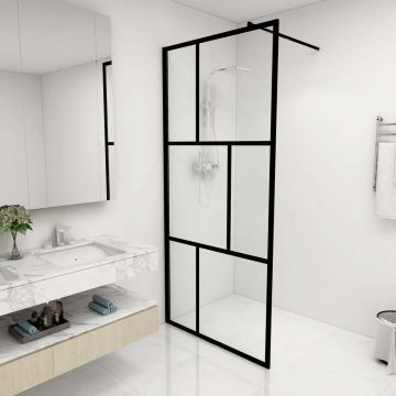vidaXL Paravan de duș walk-in, negru, 90x195 cm, sticlă securizată
