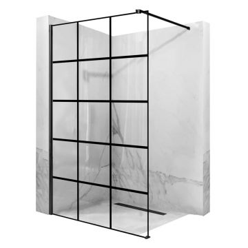 Paravan de dus tip Walk-in Rea Bler-1 100x195 cm si etajera cu suport negru