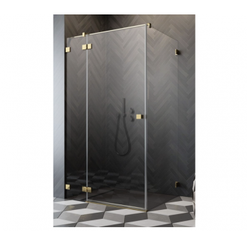 Cabina de dus Radaway 100x100 cm Essenza Pro Gold cu usa batanta si perete fix auriu