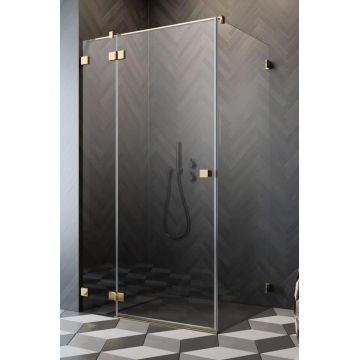 Cabina de dus Radaway 120x75 cm Essenza Pro Gold cu usa batanta si perete fix auriu