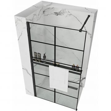 Paravan de dus Walk-In Rea Bler-1 Negru 100 cm cu suport prosop