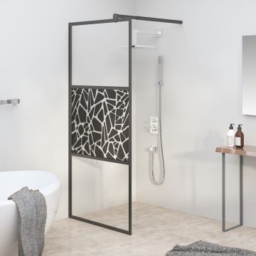 vidaXL Paravan de duș walk-in negru 90x195 cm sticlă ESG model piatră