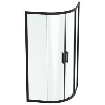 Cabina de dus semirotunda Ideal Standard Connect 2 100x100cm usi culisante sticla 6mm tratata IdealClean profil negru mat