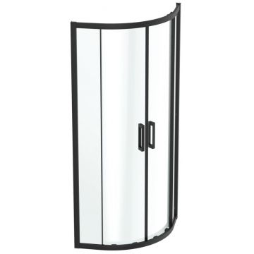 Cabina de dus semirotunda Ideal Standard Connect 2 80x80cm usi culisante sticla 6mm tratata IdealClean profil negru mat