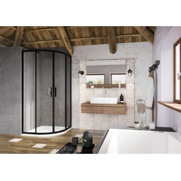 Cabina de dus semirotunda Ravak Blix Slim BLSCP4 80x80cm profil negru