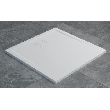 Cadita de dus patrata SanSwiss Livada W20Q 100x100 cm slim marmura sintetica alb