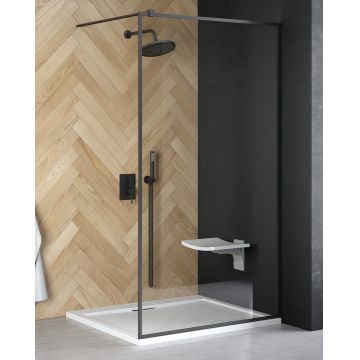 Cabina de dus tip Walk-in Besco Toca 100x190cm sticla transparenta profil negru