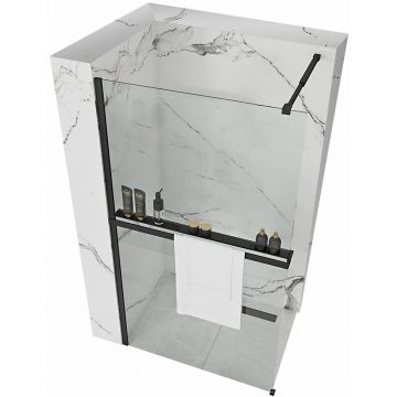 Paravan de dus Walk-In Rea 100 cm Aero Negru cu suport prosop
