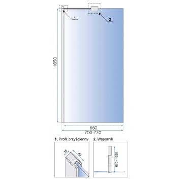 Paravan dus walk-in Flexi – 70×185 cm