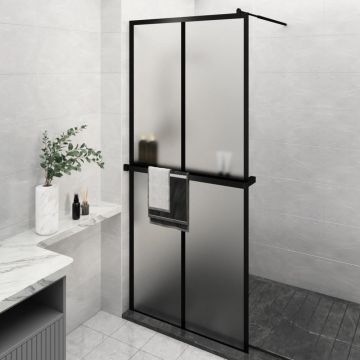 vidaXL Paravan duș walk-in cu raft negru 100x195cm sticlă ESG/aluminiu