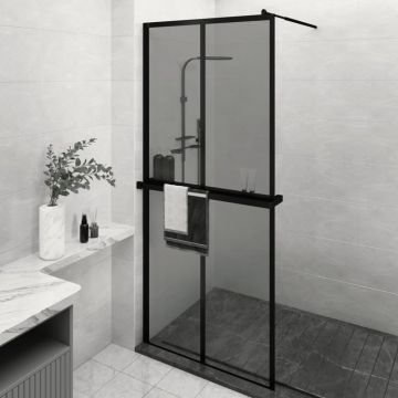 vidaXL Paravan duș walk-in cu raft negru 100x195cm sticlă ESG/aluminiu