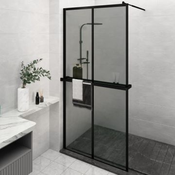 vidaXL Paravan duș walk-in cu raft negru 118x195cm sticlă ESG/aluminiu