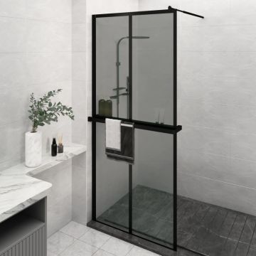 vidaXL Paravan duș walk-in cu raft negru 90x195 cm sticlă ESG/aluminiu