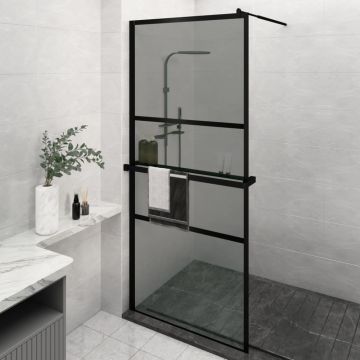 vidaXL Paravan duș walk-in cu raft negru 90x195 cm sticlă ESG/aluminiu