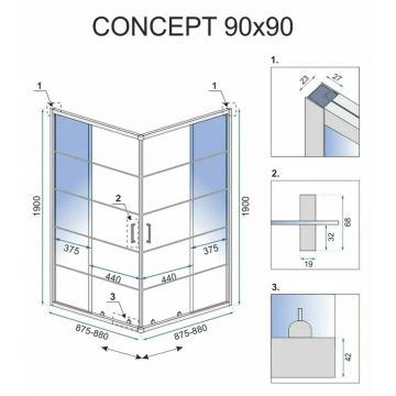 Cabina de dus patrata Rea Concept cu usi glisante 90x90 negru mat