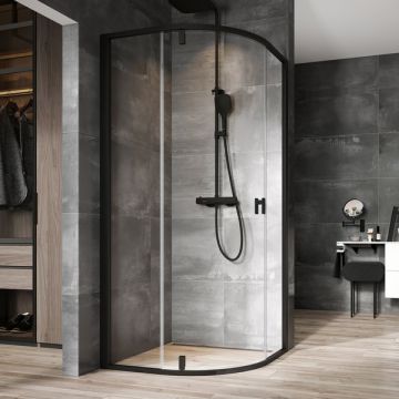Cabina de dus semirotunda Ravak Nexty NSKK3-100 100x100cm sticla transparenta 6mm profil negru