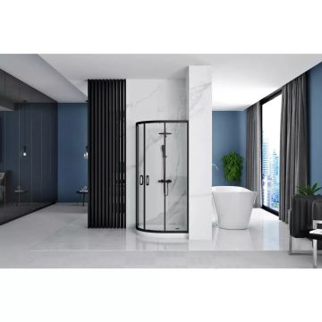 Cabina dus cu cadita semirotunda Rea Look cu doua usi culisante 90x90 negru mat ieftina