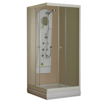 Cabina dus Fibrex Carla, material cadru aluminiu, culoare alb, sticla 5mm, forma cadita patrata, 90 x 90 x 185 cm